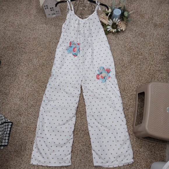 3505 Size Large Tie Shoulder Jumpsuit In White with Gold Hearts. - Picture 4 of 4